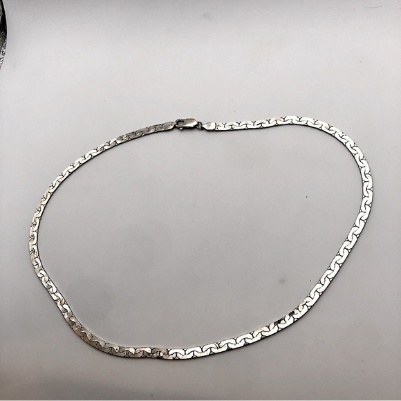 Vtg Sterling Silver Flat Link Super Shiny Chain 16” Length / 4mm Width / 18g - Picture 1 of 7